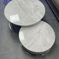 Melrose Grey Marble Nest Of Coffee Tables - Set of 2 with Storage Grey Fabric