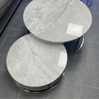 Melrose Grey Marble Nest Of Coffee Tables - Set of 2 with Storage Grey Fabric