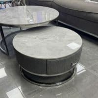 Melrose Grey Marble Nest Of Coffee Tables - Set of 2 with Storage Grey Fabric