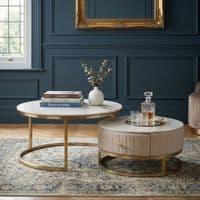 Melrose White Ceramic Nest Of Coffee Tables - Set of 2 Storage Cream Fabric
