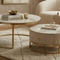 Melrose White Ceramic Nest Of Coffee Tables - Set of 2 Storage Cream Fabric