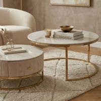 Melrose White Ceramic Nest Of Coffee Tables - Set of 2 Storage Cream Fabric