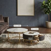 Melrose White Ceramic Nest Of Coffee Tables - Set of 2 Storage Grey Fabric