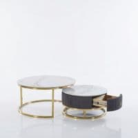 Melrose White Ceramic Nest Of Coffee Tables - Set of 2 Storage Grey Fabric