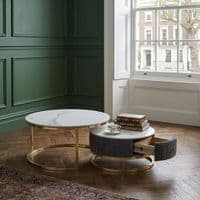 Melrose White Ceramic Nest Of Coffee Tables - Set of 2 Storage Grey Fabric
