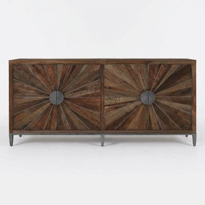 Midas Elm Wood Sideboard Silver Sunburst Inlay 4 Door 200cm