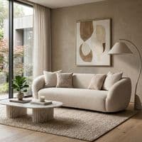 Milano 3-Seater Cream Bouclé Sofa - Modern Curved Design with Pillows