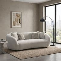 Milano 3-Seater Cream Bouclé Sofa - Modern Curved Design with Pillows