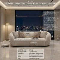 Milano 3-Seater Cream Bouclé Sofa - Modern Curved Design with Pillows