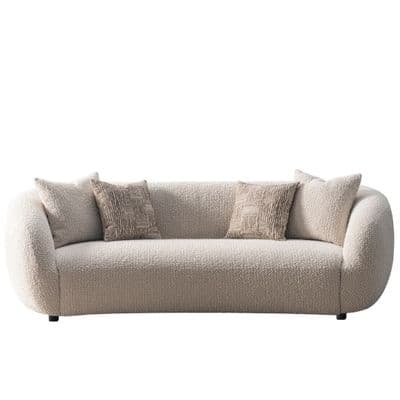 Milano 3-Seater Cream Bouclé Sofa - Modern Curved Design with Pillows