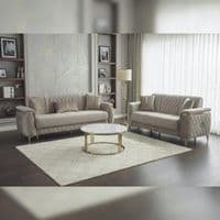 Milano Luxury Velvet Sofa Suite Cream Gold Trim 3+2+1 Options