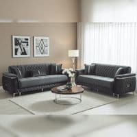 Milano Luxury Velvet Sofa Suite Grey Gold Trim 3+2+1 Options