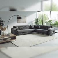 Milano Luxury Velvet Sofa Suite Grey Gold Trim 3+2+1 Options