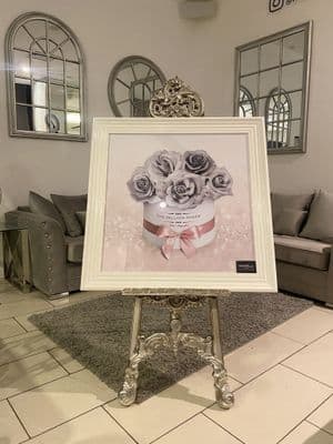 Million Roses In Greywith Pink Glitter Wall Art White Frame 85Cm X 85Cm
