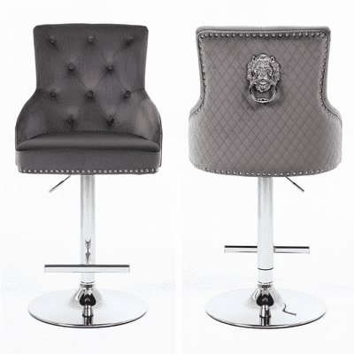 Minister Brushed Velvet Barstool In Grey