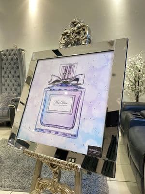 Miss Diva Perfume Bottle Bow Lilac Wall Art Mirror Frame