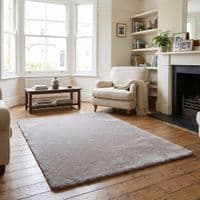 Mocha Burton Rabbit Fur Soft Touch Rug Anti Slip Washable UK Rug