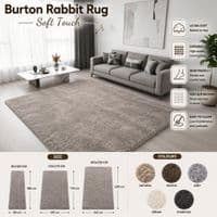 Mocha Burton Rabbit Fur Soft Touch Rug Anti Slip Washable UK Rug