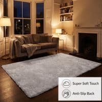 Mocha Burton Rabbit Fur Soft Touch Rug Anti Slip Washable UK Rug