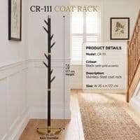 Modern Black & Gold Stainless Steel Freestanding Coat Rack | 177cm