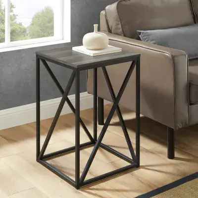 Modern Geometric Square Side Table - Slate Grey