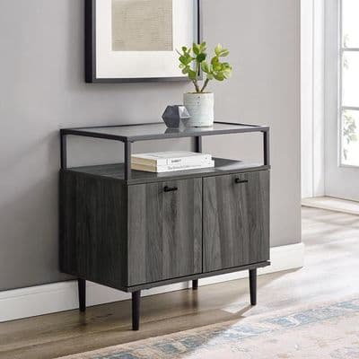 Modern Glass Top 2-Door Side Table - Slate Grey