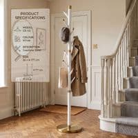 Modern White & Gold Stainless Steel Freestanding Coat Rack | 177cm