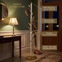 Modern White & Gold Stainless Steel Freestanding Coat Rack | 177cm