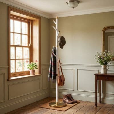 Modern White & Gold Stainless Steel Freestanding Coat Rack | 177cm