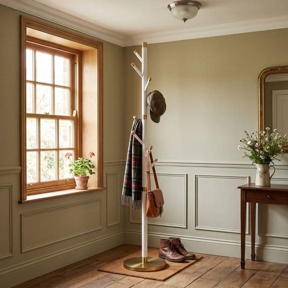 Modern White & Gold Stainless Steel Freestanding Coat Rack | 177cm