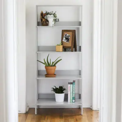 Modern Wood Ladder Bookcase - Grey