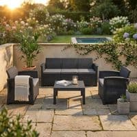 Monaco Black Rattan Effect Garden Sofa Lounge Furniture Set