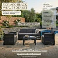 Monaco Black Rattan Effect Garden Sofa Lounge Furniture Set