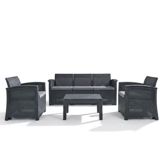 Monaco Black Rattan Effect Garden Sofa Lounge Furniture Set