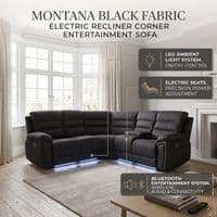 Montana Black Fabric Electric Recliner Corner Sofa with LED & USB