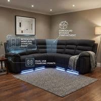 Montana Black Fabric Electric Recliner Corner Sofa with LED & USB