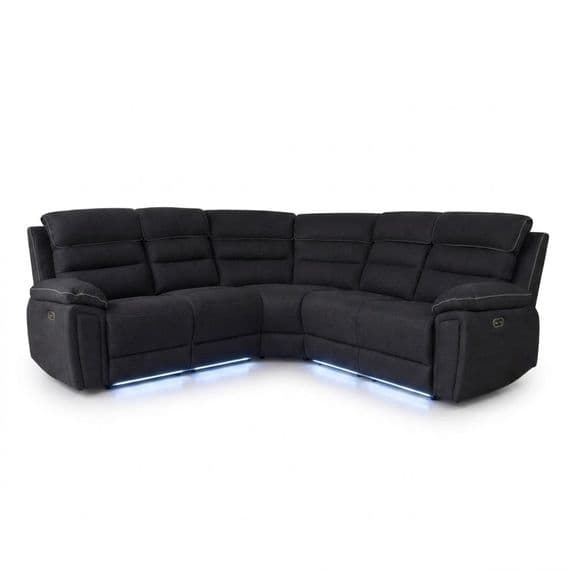 Montana Black Fabric Electric Recliner Corner Sofa with LED & USB