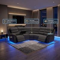 Montana Dark Grey Fabric Electric Recliner Corner Sofa with Bluetooth