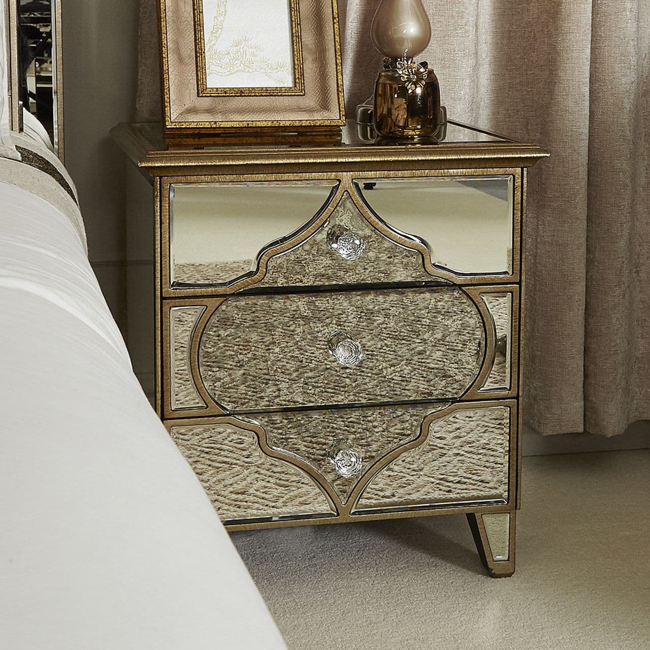 Morocco 3 Drawer Mirror Bedside