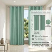 Moss Green Faux Silk Fully Lined Eyelet Curtains - 1 Pair,