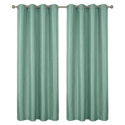 Moss Green Faux Silk Fully Lined Eyelet Curtains - 1 Pair,