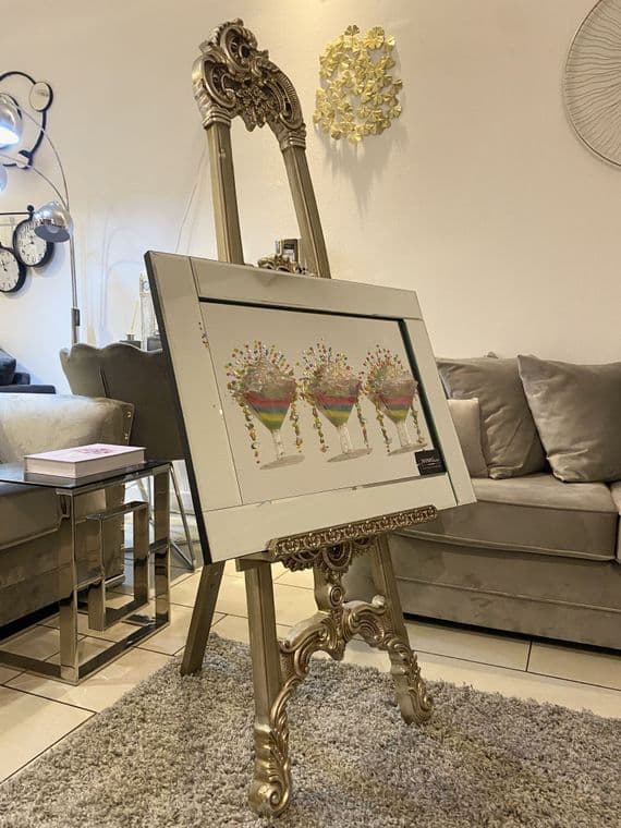 Multicolor Set Of 3 Cocktail Glasses With Mirror Wall Art Frame