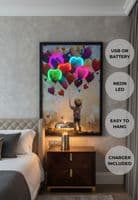 Multicolour Heart Balloons Neon LED Wall Art - Kids Room Decor 40x60cm USB - Home Luxe Interior
