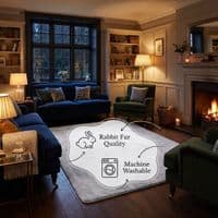 Natural Burton Rabbit Fur Soft Touch Rug Anti Slip Washable UK