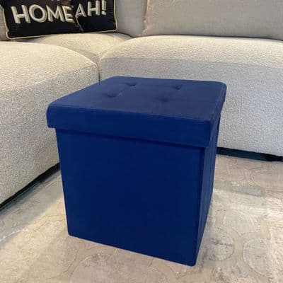 Navy Velvet Square Storage Seat With Lid