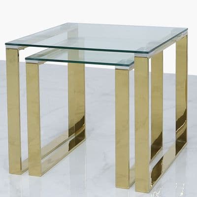 Nest Of 2 Henry End Tables Gold Glass Top