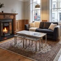 Nest of 3 Grey Marble Coffee Tables with Silver Steel Frame Set