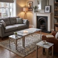 Nest of 3 Grey Marble Coffee Tables with Silver Steel Frame Set