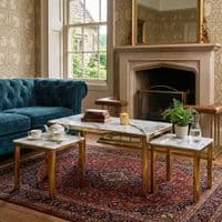 Nest of 3 White Marble Coffee Tables with Gold Steel Frame Set