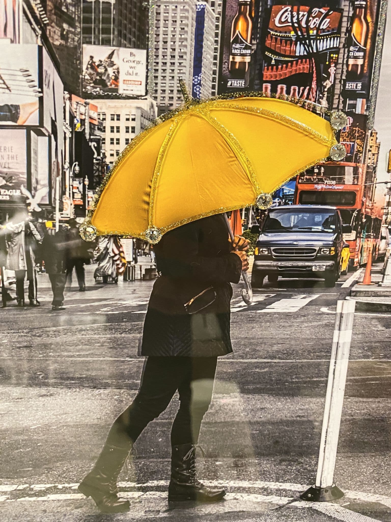New York Scene Yellow Umbrella Wall Art Mirror Frame